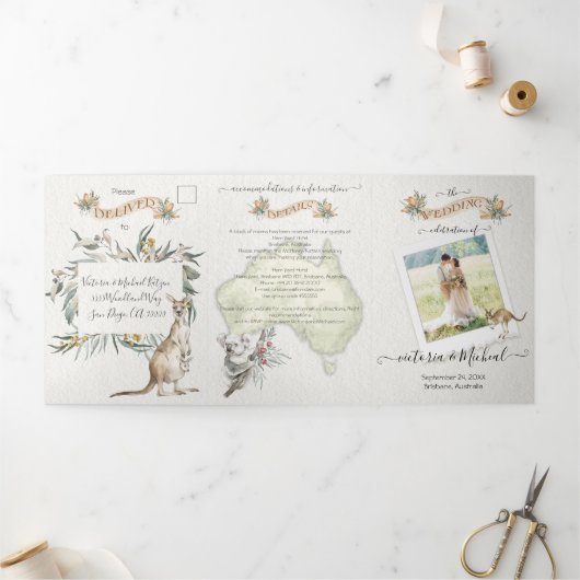 Mariage en Australie triple invitation (Extérieur)