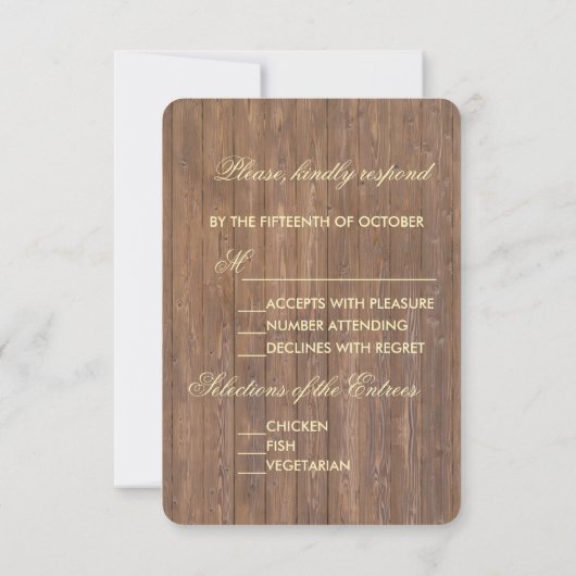 Mariage en baril de bois sculpté rustique RSVP (Dos)