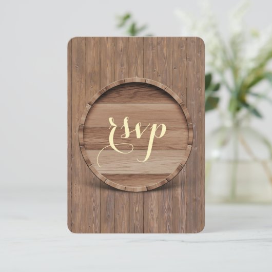 Mariage en baril rustique en bois RSVP (Debout devant)