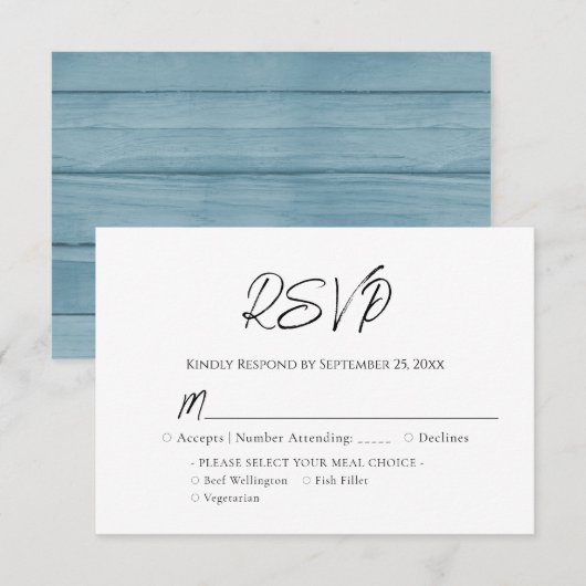Mariage en bois bleu RSVP (Devant / Derrière)