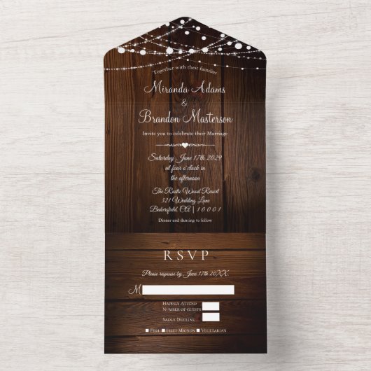 Mariage en bois rustique tout en un Faire-part de  (À l'intérieur)