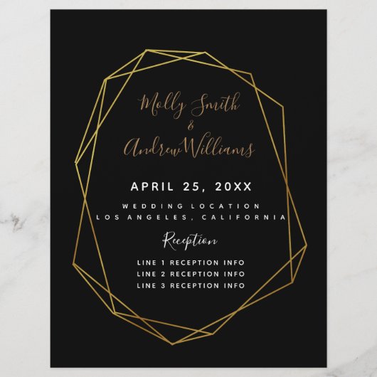 mariage en cristal noir géométrique PROGRAMME or (Devant)