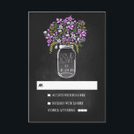 Mariage en damier à mâchoire floral RSVP<br><div class="desc">Cartes RSVP de mariage Chalkboard avec fleurs violettes bocal de mason</div>