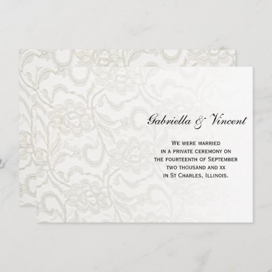 Mariage en dentelle blanche / Faire-part d'élopeme (Devant / Derrière)