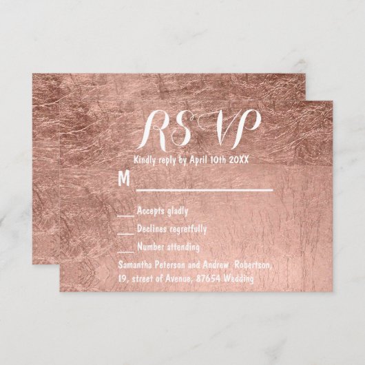 Mariage en feuille d'or rose de luxe RSVP (Devant / Derrière)