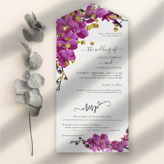 Mariage En Fleur Violet Tout En Une Invitation