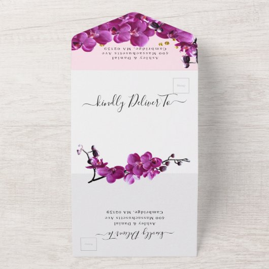 Mariage En Fleur Violet Tout En Une Invitation (Dehors)