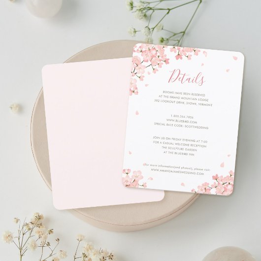Mariage en fleurs de cerisier rose Détails Carte d