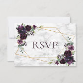 Mariage en marbre rouge prune géométrique or RSVP (Devant)