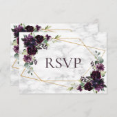 Mariage en marbre rouge prune géométrique or RSVP (Devant / Derrière)