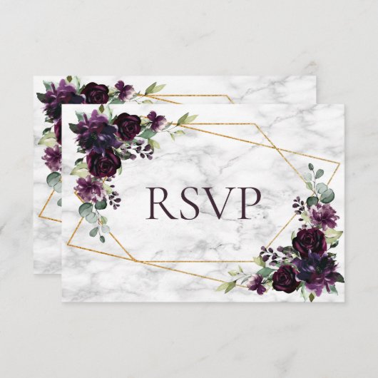 Mariage en marbre rouge prune géométrique or RSVP (Devant / Derrière)