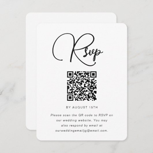 Mariage en noir et blanc tendance RSVP avec code Q (Devant / Derrière)