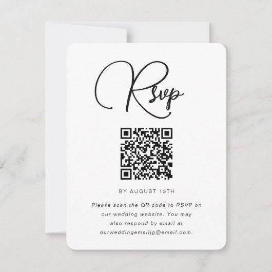 Mariage en noir et blanc tendance RSVP avec code Q (Devant)