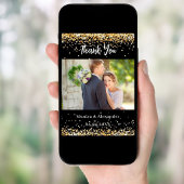 Mariage en or noir photo code QR carte de remercie