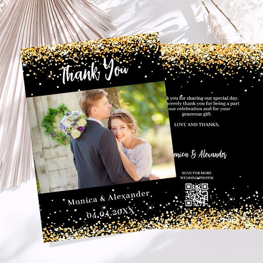 Mariage en or noir photo code QR carte de remercie