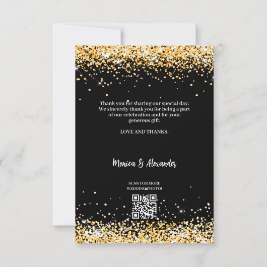 Mariage en or noir photo code QR carte de remercie (Dos)
