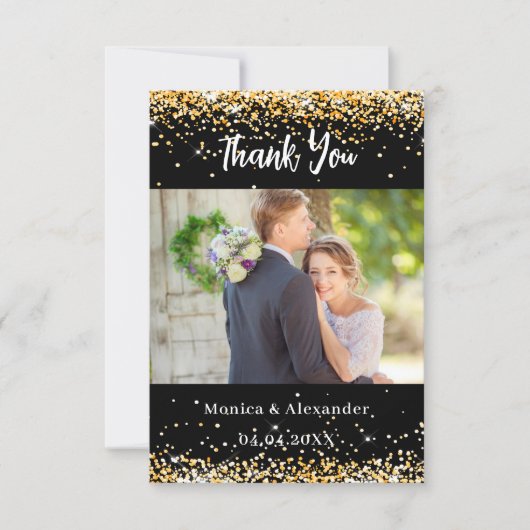 Mariage en or noir photo code QR carte de remercie (Devant)