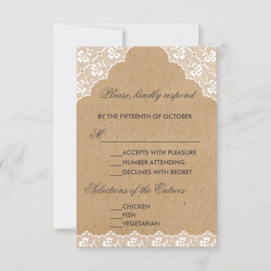 Mariage en papier en dentelle vintage RSVP (Devant)