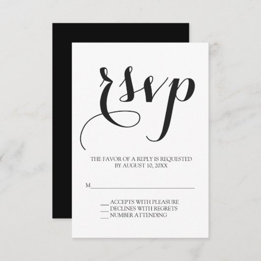 Mariage en script simple RSVP (Devant / Derrière)
