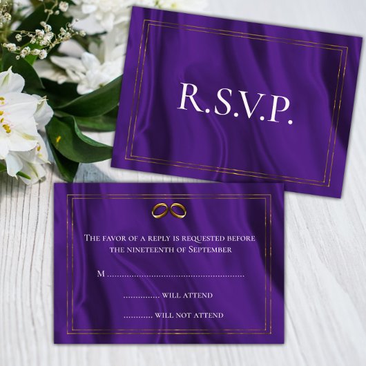 Mariage en soie violette et en or RSVP