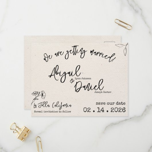 Mariage Enregistrer La Date Carte Postale Vintage (Devant/Arrière en situation)