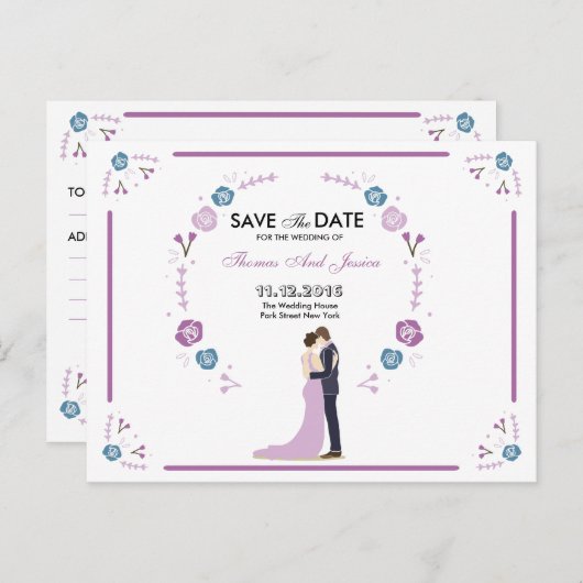 Mariage Enregistrer La Date Faire-part Carte Posta (Devant / Derrière)