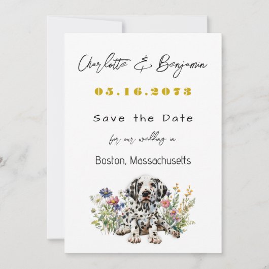 Mariage Enregistrer la date Faire-part chiot dalma (Devant)