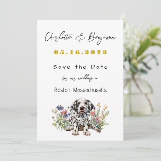 Mariage Enregistrer la date Faire-part chiot dalma (Debout devant)