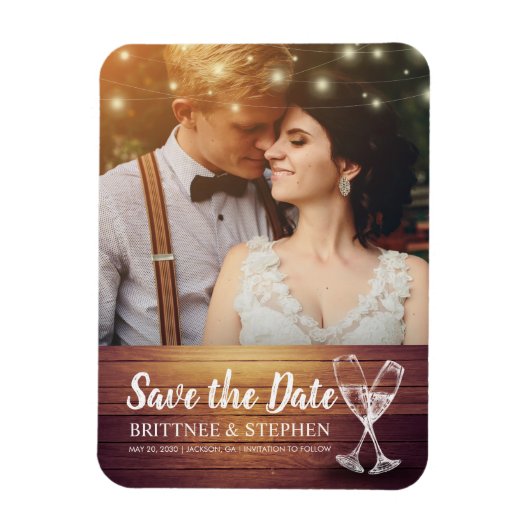 Mariage Enregistrer La Date Photo Magnet Champagne (Vertical)