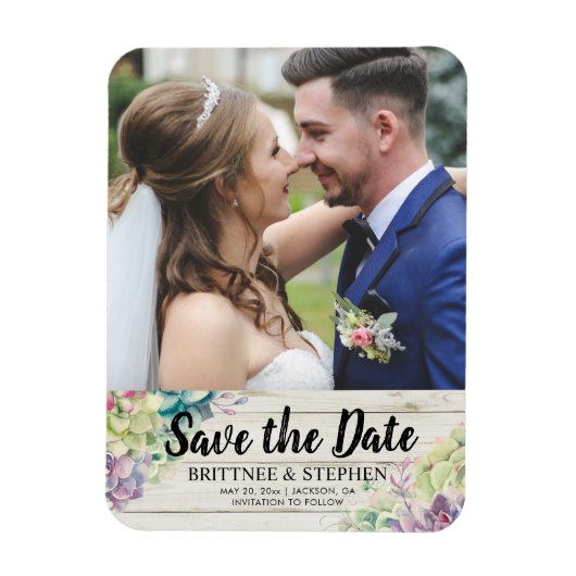 Mariage Enregistrer La Date Photo Magnet Succulent (Vertical)