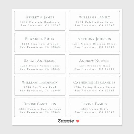 Mariage Étiquette de adresse invité COMMANDER 6" o (Feuille)