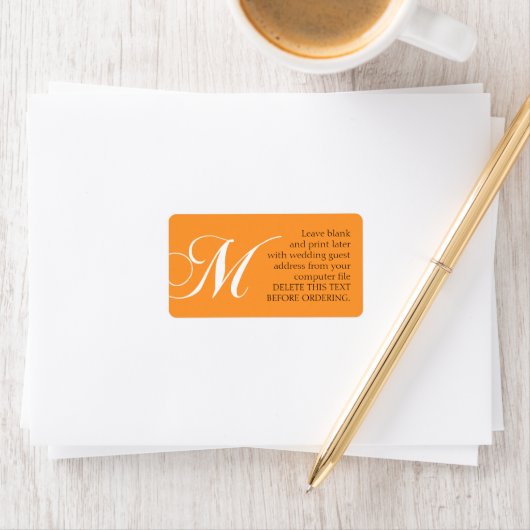 Mariage Étiquette de adresse Monogram M Orange (En situation)
