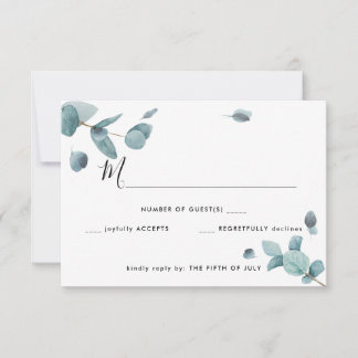 Mariage Eucalyptus bleu moderne RSVP
