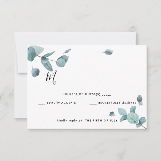 Mariage Eucalyptus bleu moderne RSVP (Devant)