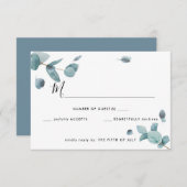 Mariage Eucalyptus bleu moderne RSVP (Devant / Derrière)
