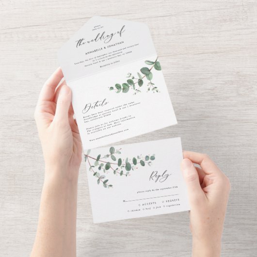 Mariage Eucalyptus botanique moderne invitation + (Déchirure)