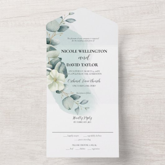 Mariage Eucalyptus Sage All in One Invitation (À l'intérieur)
