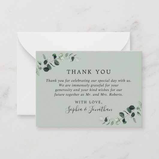 Mariage Eucalyptus Sage Mini Remerciements Carte N (Devant)