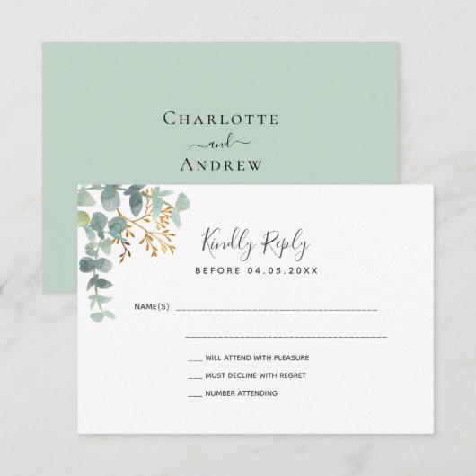 Mariage eucalyptus verdure botanique RSVP (Devant / Derrière)