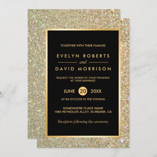 Mariage Faire-part Elegant Parties scintillant Or (Devant / Derrière)