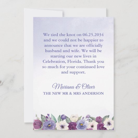 Mariage Faire-part Periwinkle Fuchsia Floral (Dos)