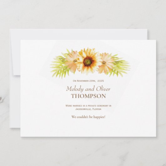 Mariage Faire-part Tournesol Peint Rustique (Devant)