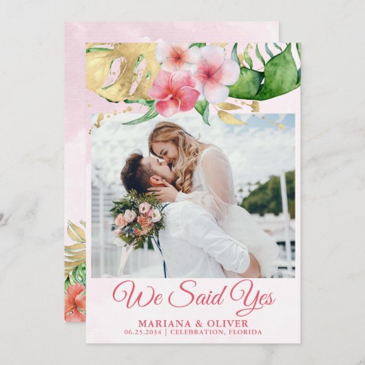 Mariage Faire-part Tropical Flowers Gold (Devant / Derrière)