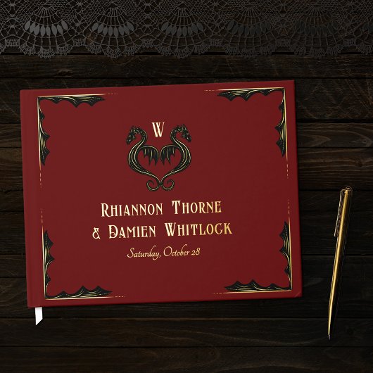 Mariage Fantastique Monogramme Dragon Rouge Noir O