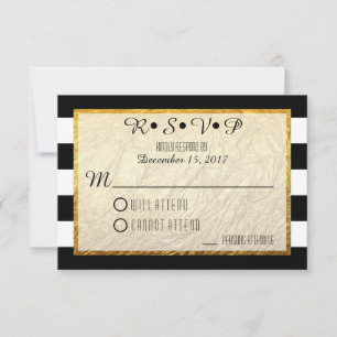 Mariage Faux Gold Black White Stripe RSVP