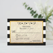 Mariage Faux Gold Black White Stripe RSVP (Debout devant)
