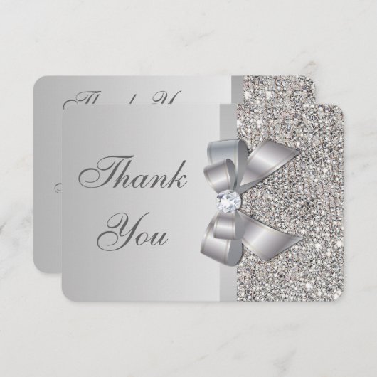 Mariage Faux Séquins Argent Bow Merci (Devant / Derrière)
