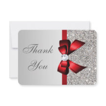 Mariage Faux Séquins Argent Bow Merci Rouge