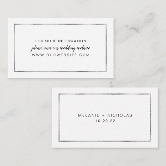 Mariage Faux Silver Foil Frame, carte info (Devant / Derrière)