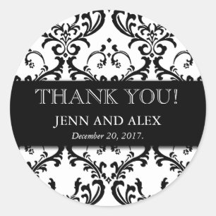 Mariage Favor Damask Merci Stickers Noir